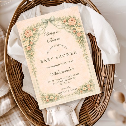 Blush Sage Rose Arch Baby Shower Einladung