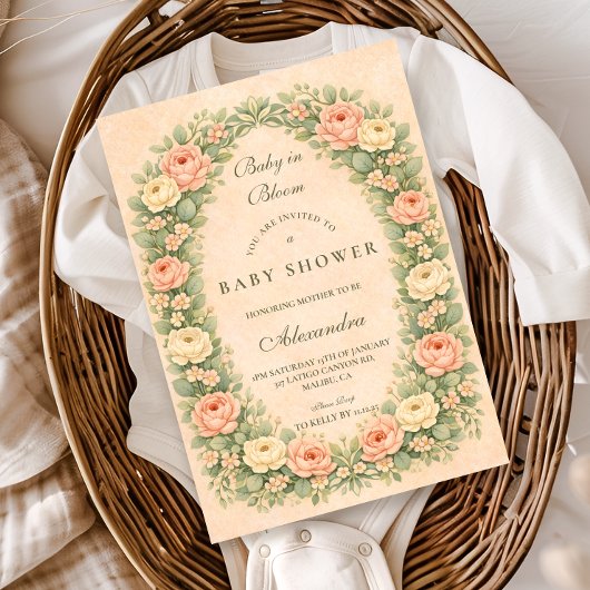 Blush Sage Rose Garden Baby Shower Einladung