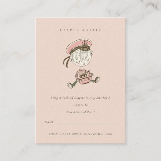 Blush Sailor Nautical Diaper Raffle Baby Dusche Begleitkarte (Vorderseite)