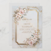 Blush Sakura Marble Gilded Frame Wedding Einladung (Vorne/Hinten)