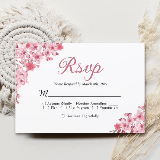 Blush Sakura Wedding – Spring Floral RSVP Karte