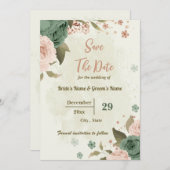 Blush & Salbei Blume botanische Hochzeit Save The Date (Vorne/Hinten)