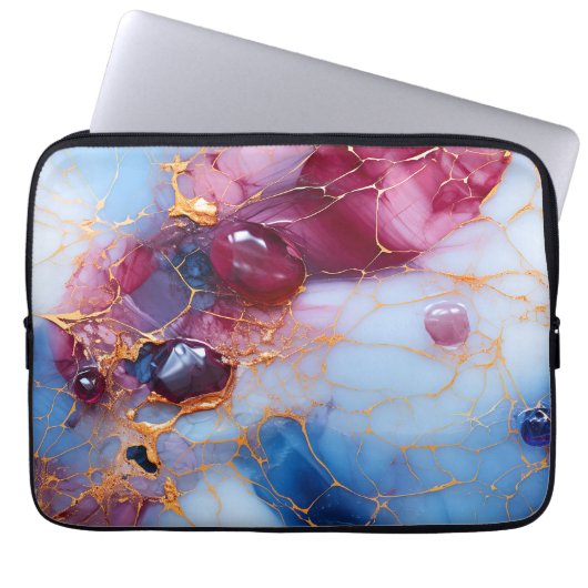 Blush & Sapphire Marble with Gold Veins Laptopschutzhülle (Vorderseite)