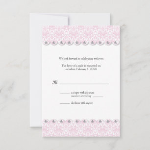 Blush Scalloped Damask Wedding Reply Card RSVP Karte