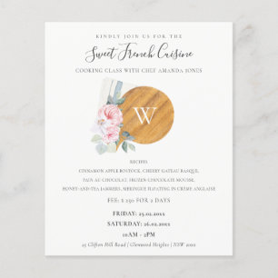 Blush Schneidbrett Floral Bäckerei Kochkurs Flyer