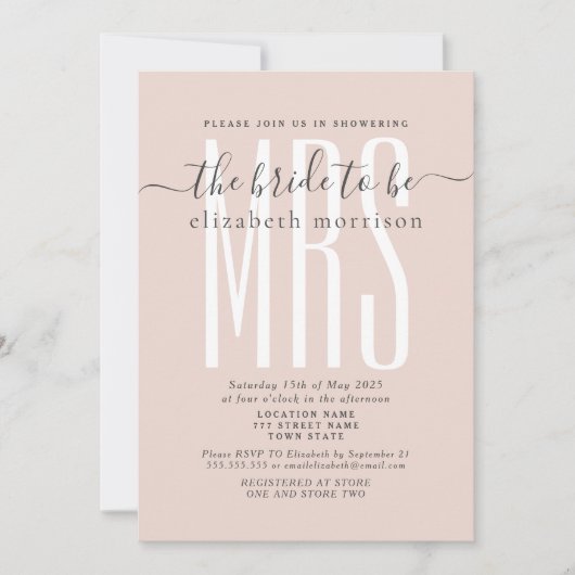 Blush Script Bridal Dusche Einladung (Vorderseite)