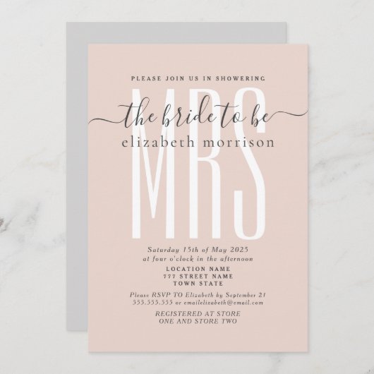 Blush Script Bridal Dusche Einladung (Vorne/Hinten)