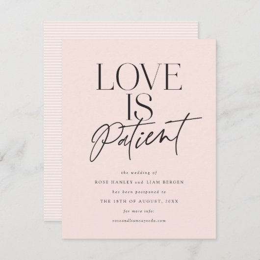 Blush-Script-Liebe ist Patient Ändern des Datums Save The Date (Vorne/Hinten)