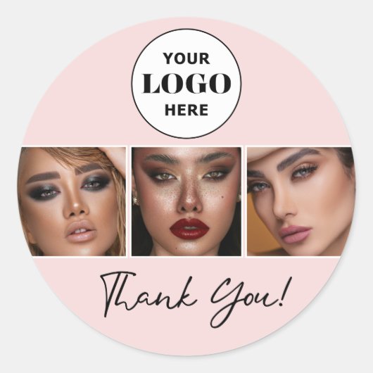 Blush Script Logo Photo Makeup Thank You Runder Aufkleber (Vorderseite)