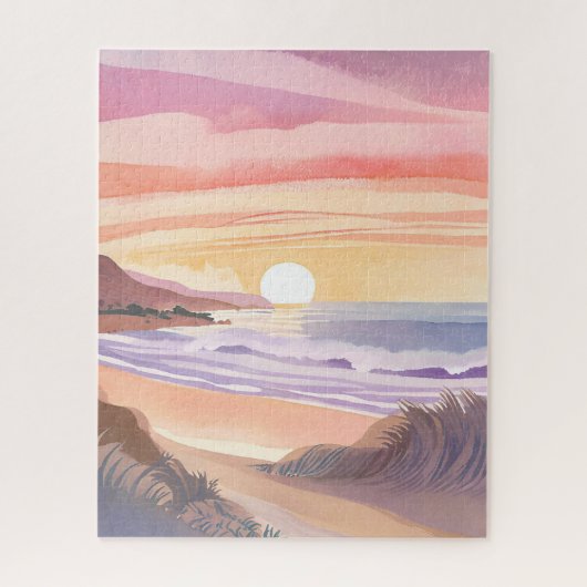 Blush Sea Sunset | Beach Watercolor Painting Puzzle (Vertikal)