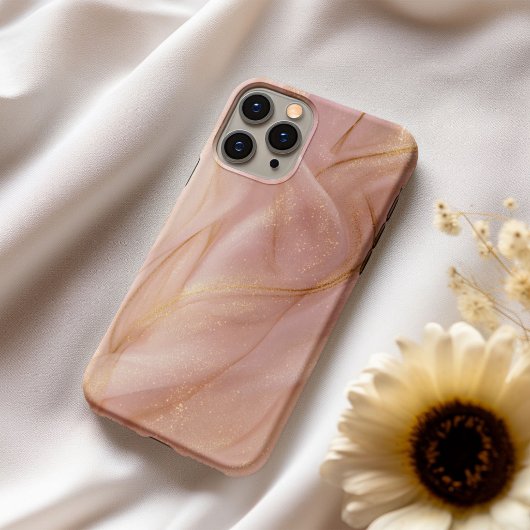 Blush Seide – Rosa Satin & Gold Handyhülle iPhone 16 Hülle