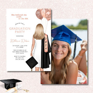 Blush She glaubte Foto Graduation Party Einladung