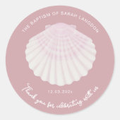 Blush shell Christening baptism Thank you Runder Aufkleber (Vorderseite)