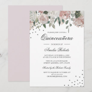 Blush Silber Aquarellfarben Quinceanera Einladung