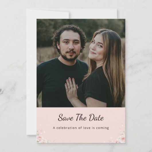 Blush Silk Pink Whispered Peta Modern Script photo Save The Date (Vorderseite)