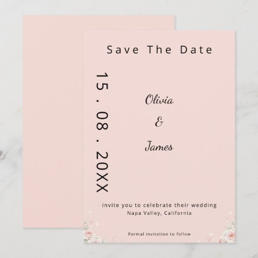 Blush Silk Pink Whispered Peta Modern ScriptFloral Save The Date (Vorne/Hinten)