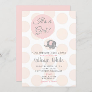 Blush Silver Elephant Baby Shower Einladung Girl