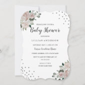 Blush Silver Floral Confetti Baby Dusche laden Einladung (Vorderseite)