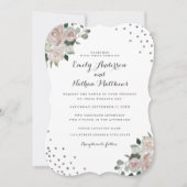 Blush Silver Floral Confetti Wedding Einladung (Vorderseite)