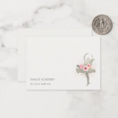 Blush Silver Floral Girl Dancer Academy Logo Mitteilungskarte (Vorderseite/Rückseite Beispiel)