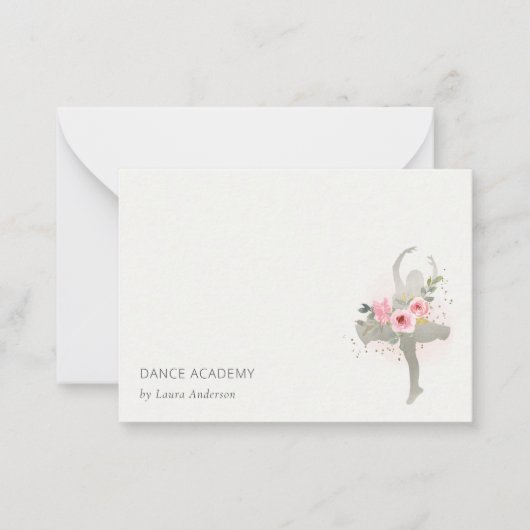 Blush Silver Floral Girl Dancer Academy Logo Mitteilungskarte (Vorderseite)