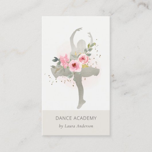 Blush Silver Floral Girl Dancer Academy Logo Visitenkarte (Vorderseite)