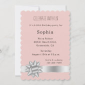 Blush Silver Glam Ribbon und Bow Birthday Einladung (Vorderseite)
