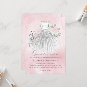 Blush Silver Glitzer Blumenkleid Quinceañera Einladung