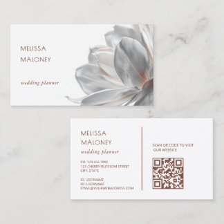 Blush Silver Magnolia White QR Code Business Card Visitenkarte