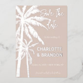 Blush Silver Palm Trees Beach Hochzeit Folieneinladung (Vorderseite)
