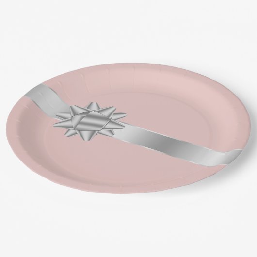 Blush Silver Ribbon Bow Geburtstag Pappteller (Schrägansicht)