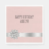 Blush Silver Ribbon Bow Geburtstag Serviette (Vorderseite)