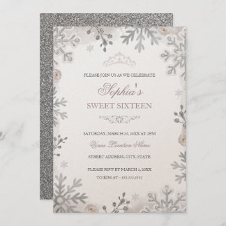 Blush Silver Winter Wonderland Sweet 16. Geburtsta Einladung
