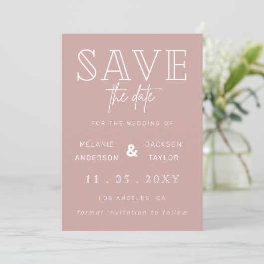 Blush Simple Calligraphy Foto Save the Date (Stehend Vorderseite)
