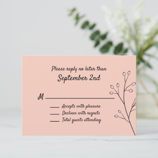 Blush Simple Floral Wedding RSVP (Stehend Vorderseite)