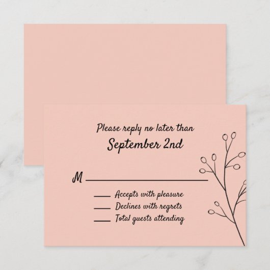 Blush Simple Floral Wedding RSVP (Vorne/Hinten)