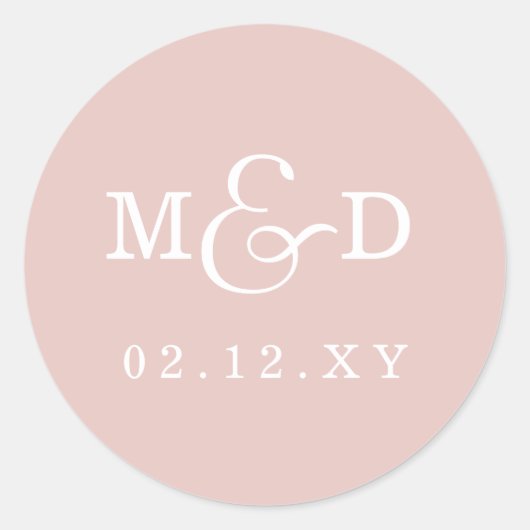 Blush Simple Modern Monogram Wedding Runder Aufkleber (Vorderseite)