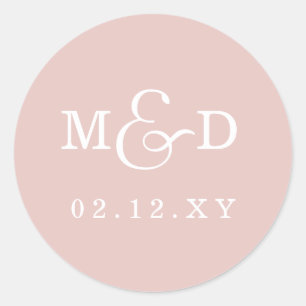 Blush Simple Modern Monogram Wedding Runder Aufkleber