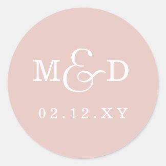 Blush Simple Modern Monogram Wedding Runder Aufkleber