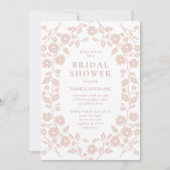 Blush Simple White Folk Floral Brautparty Einladung (Vorderseite)