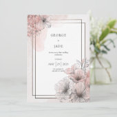 Blush Sketch Floral Romantische Hochzeit Einladung (Stehend Vorderseite)