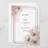 Blush Sketch Floral Romantische Hochzeit Einladung (Vorne/Hinten)