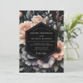 Blush & Slate Dramatic Bloom Hochzeit Einladung (Stehend Vorderseite)