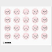 Blush & Slate Gray Subtle Floral Monogram Runder Aufkleber (Blatt)