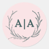 Blush & Slate Gray Subtle Floral Monogram Runder Aufkleber (Vorderseite)