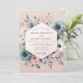 Blush Slate Romantic Bloom Wedding Einladung (Stehend Vorderseite)