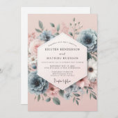 Blush Slate Romantic Bloom Wedding Einladung (Vorne/Hinten)