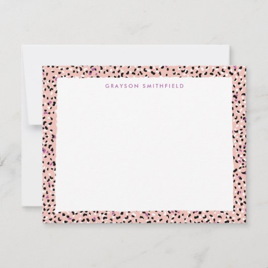 Blush Snow Leopard Print Personal Stationcard Einladung (Vorderseite)