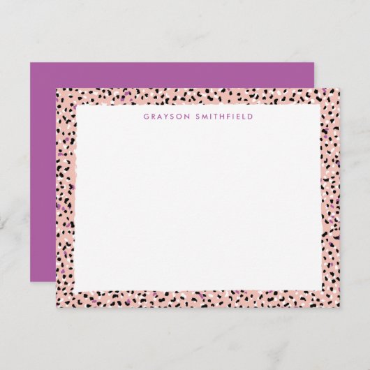Blush Snow Leopard Print Personal Stationcard Einladung (Vorne/Hinten)