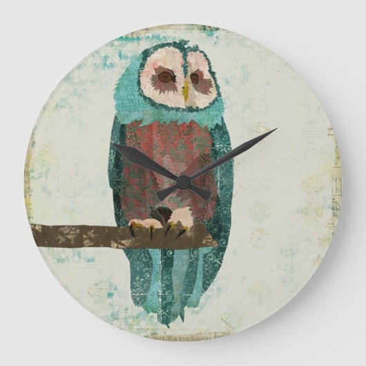Blush Snow Owl Clock Große Wanduhr (Vorderseite)